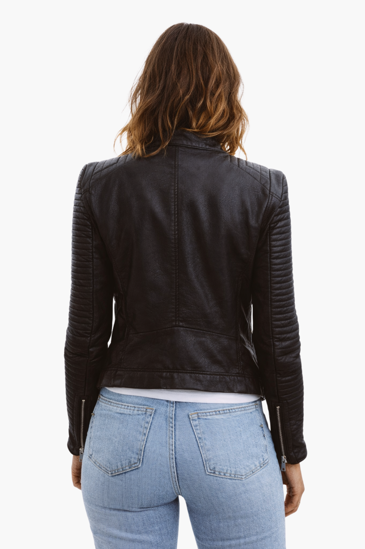 Veste Femme Style Biker Effet Cuir – Coupe Ajustée avec Fermetures Zippées