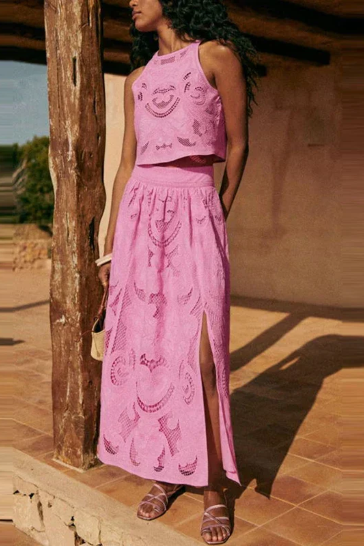 Ensemble Rose Élégant Deux Pièces