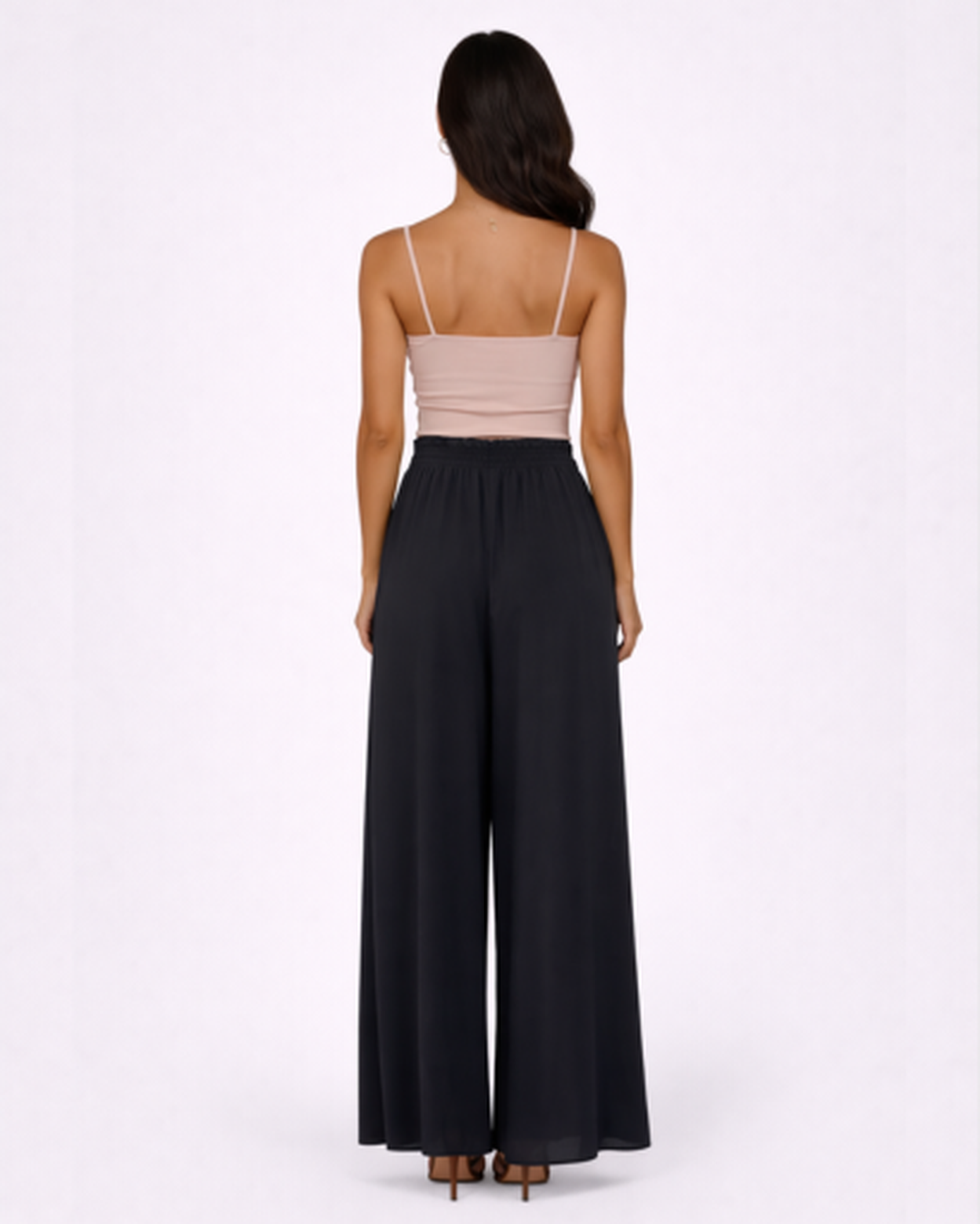 Pantaloni Larghi Fluido con Vita Alta Elastica e Coulisse