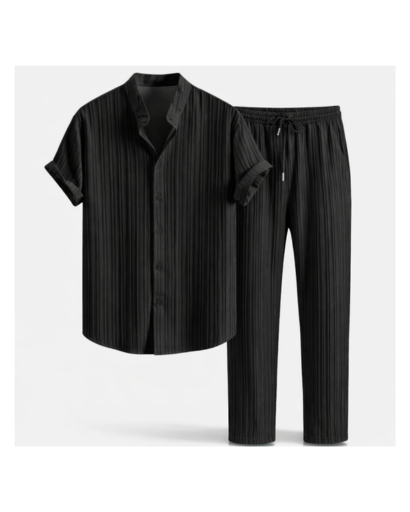Ensemble chemise homme texturée manches courtes et pantalon droit à cordon