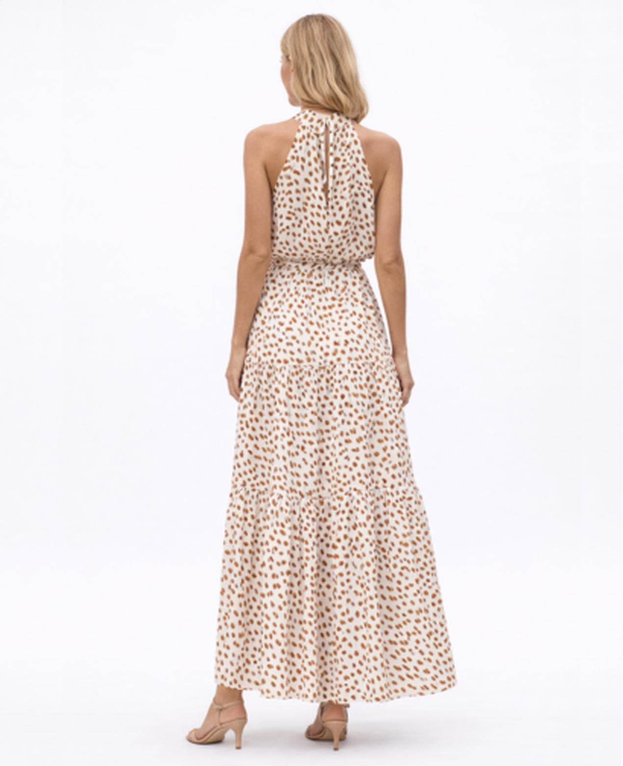 Vestito Lungo Donna Collo all'Americana Stampa Fluida con Cintura