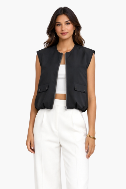 Gilet Femme Sans Manches Zippé – Veste Courte Élégante Style Utility
