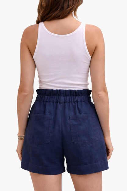 Short en lin femme taille haute – coupe fluide et ceinture nouée élégante | short lin