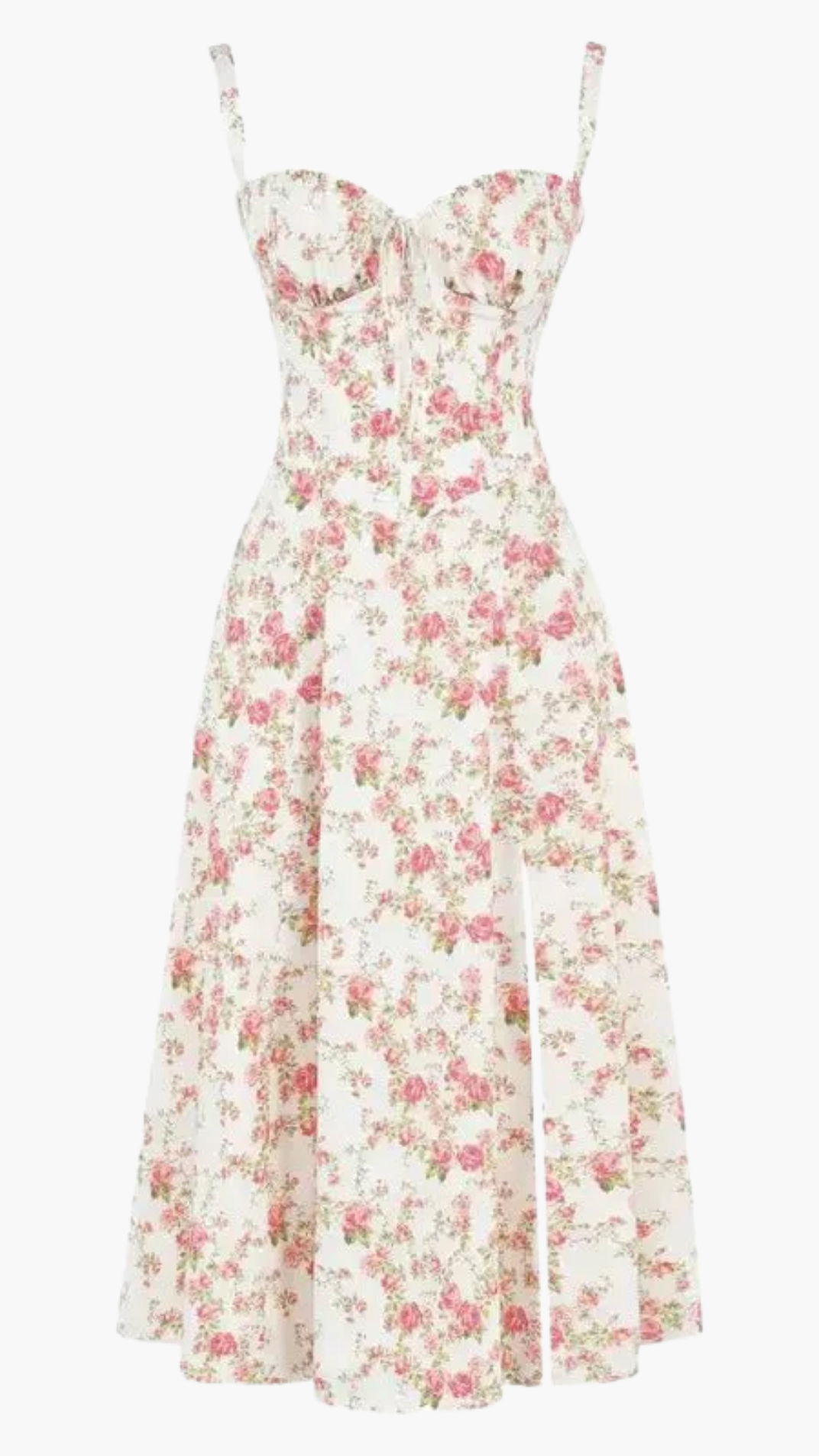 Robe Midi Femme Fleurie À Bretelles – Robe Élégante Coupe Ajustée Avec Fente