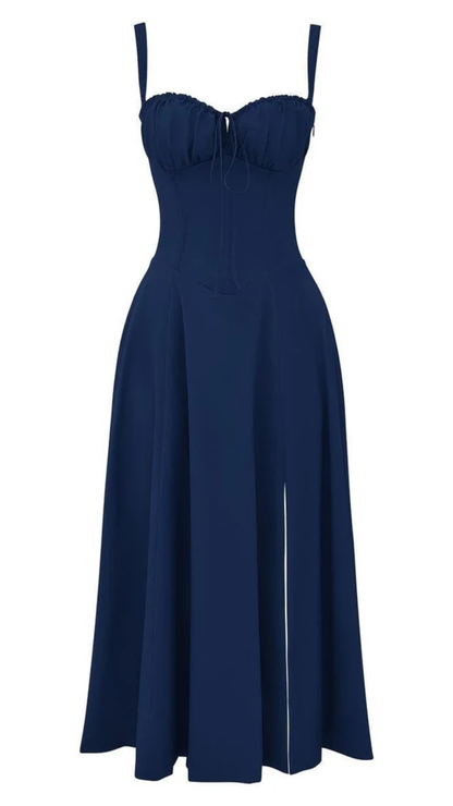 Robe Midi Femme Fleurie À Bretelles – Robe Élégante Coupe Ajustée Avec Fente