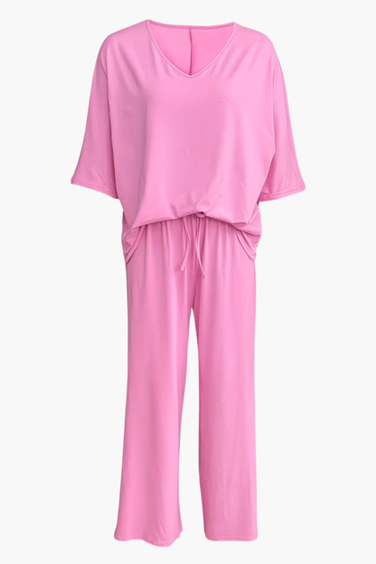 Completo da Donna 2 Pezzi – Top Scollo a V e Pantaloni Ampi Fluidi