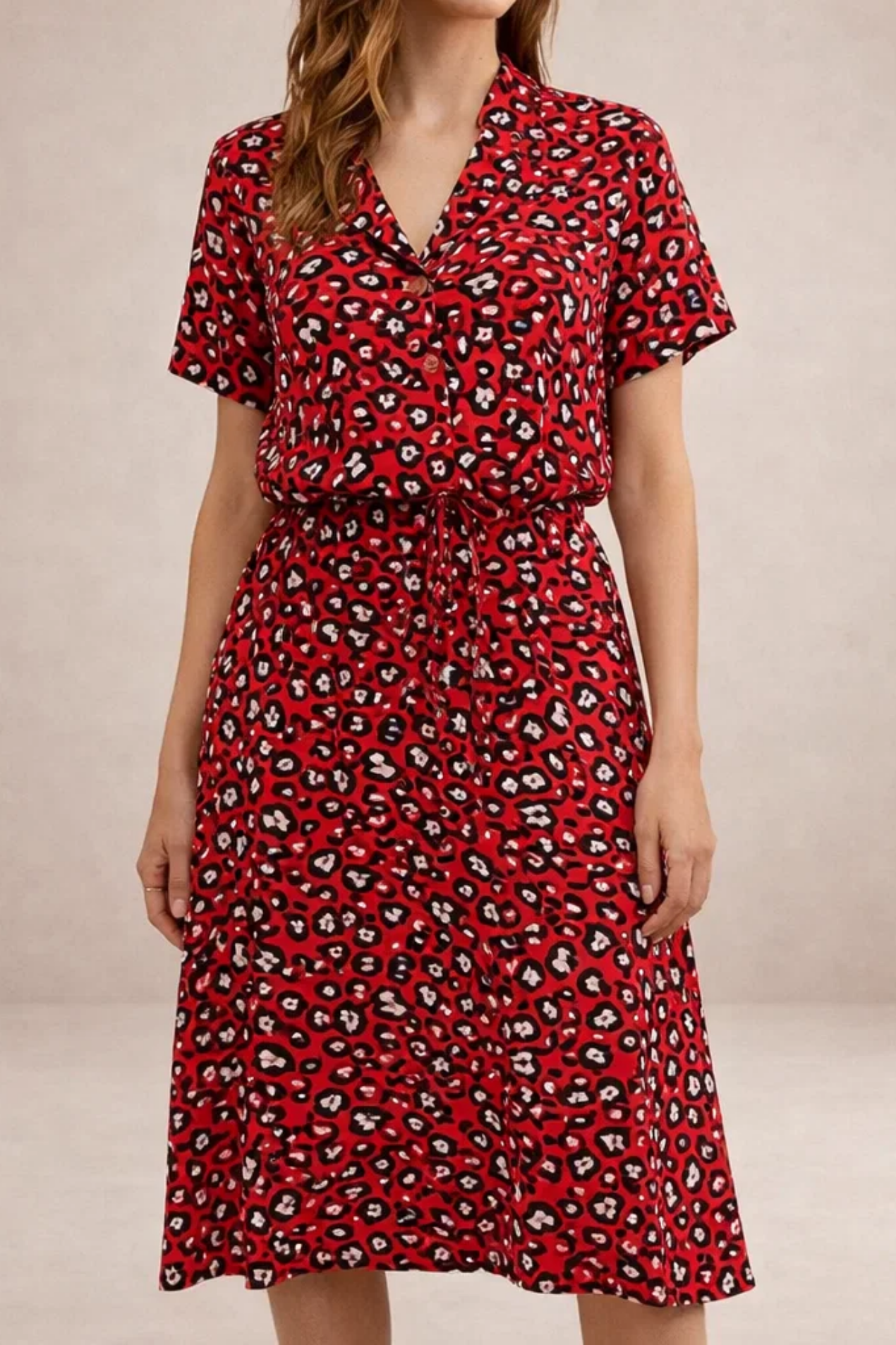 Robe Midi Femme Imprimée – Robe Fluide Avec Taille Ajustable