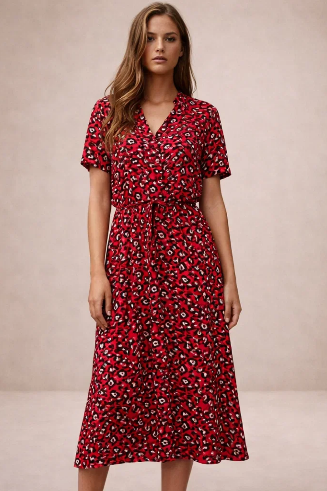 Robe Midi Femme Imprimée – Robe Fluide Avec Taille Ajustable