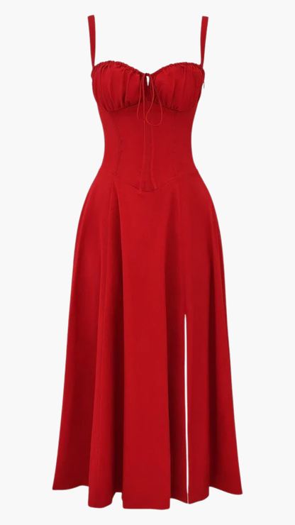 Robe Midi Femme Fleurie À Bretelles – Robe Élégante Coupe Ajustée Avec Fente