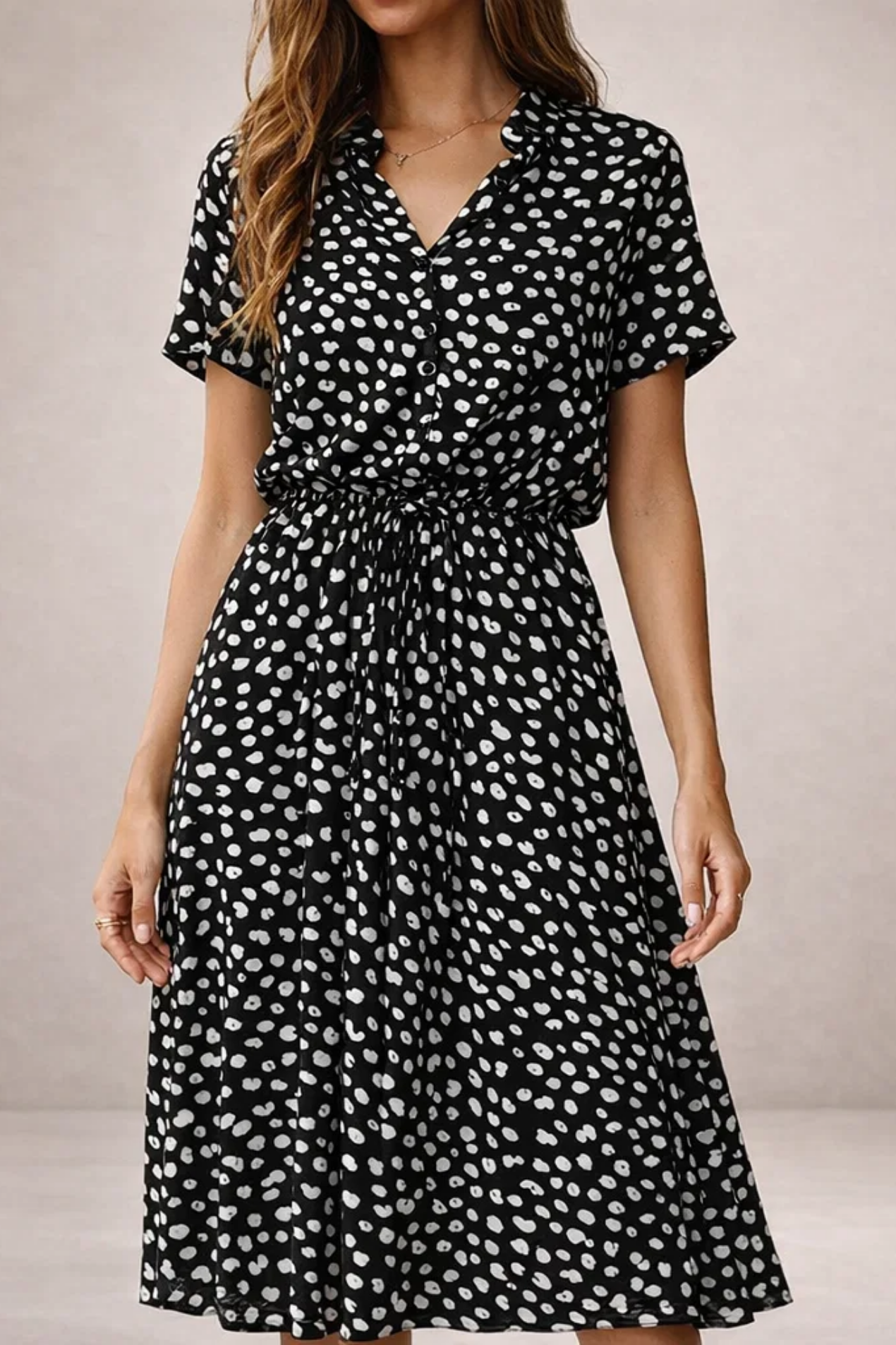 Robe Midi Femme Imprimée – Robe Fluide Avec Taille Ajustable