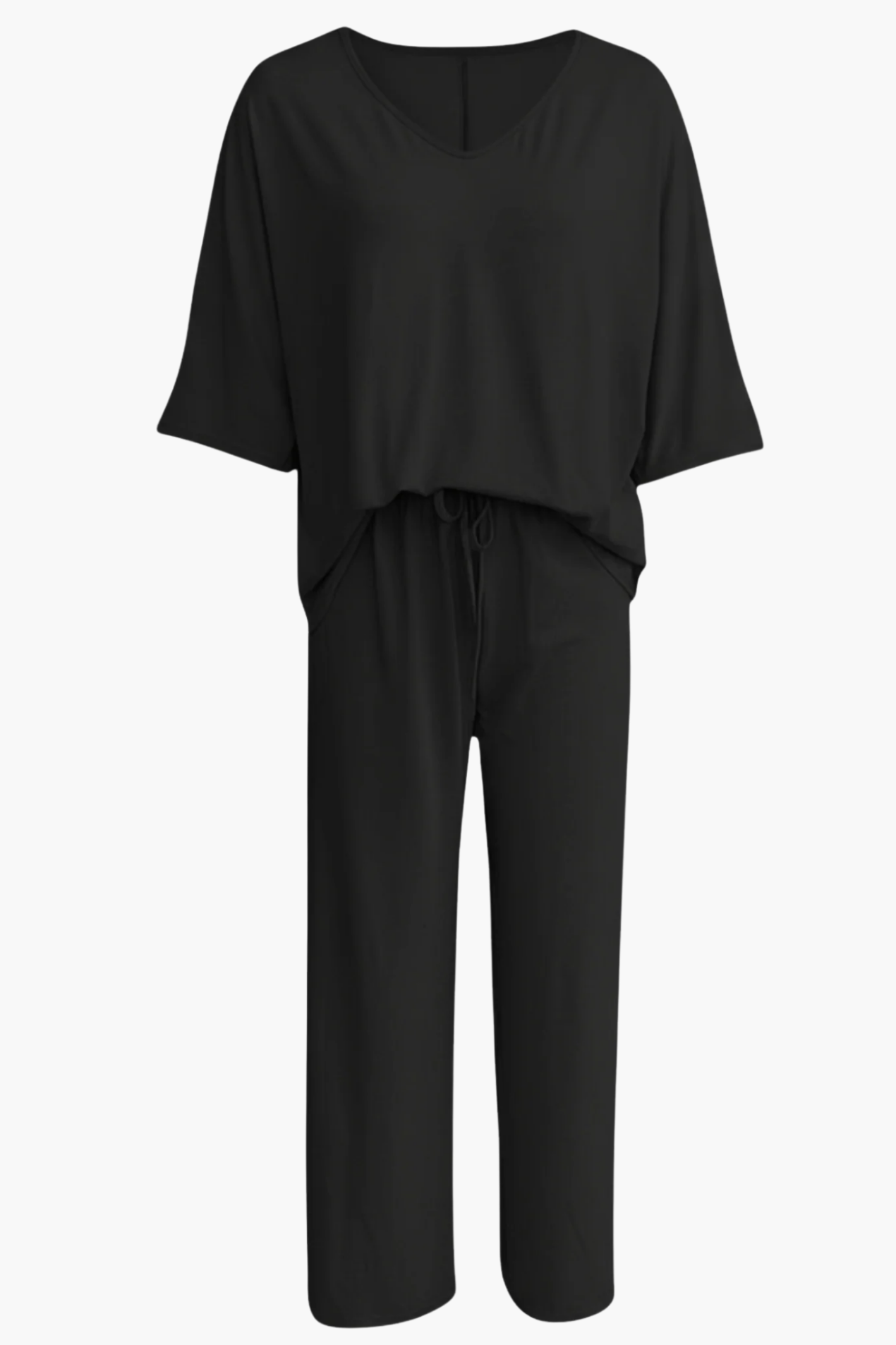 Completo da Donna 2 Pezzi – Top Scollo a V e Pantaloni Ampi Fluidi