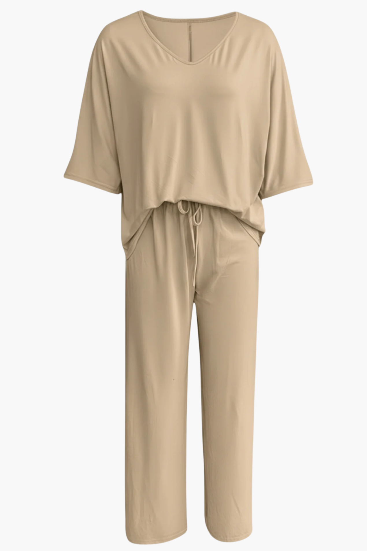 Completo da Donna 2 Pezzi – Top Scollo a V e Pantaloni Ampi Fluidi