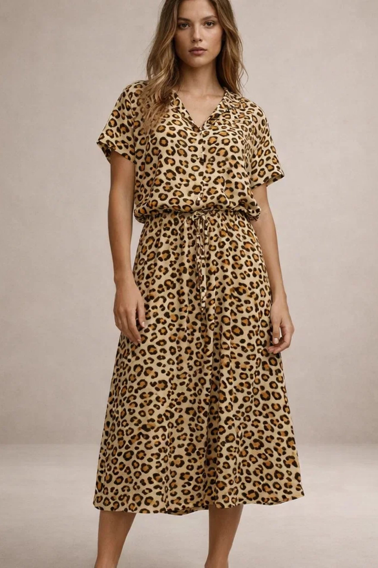 Robe Midi Femme Imprimée – Robe Fluide Avec Taille Ajustable