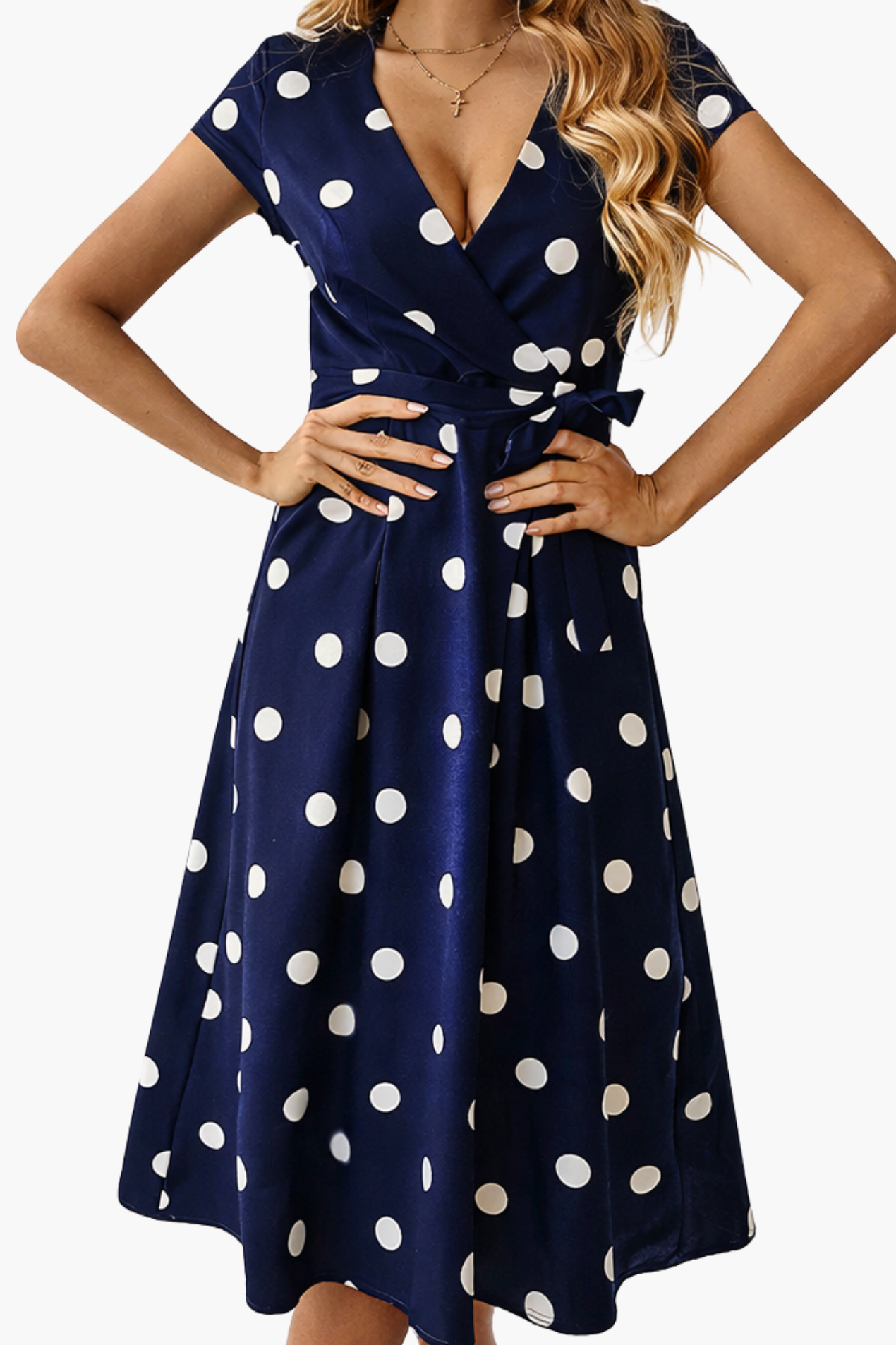 Robe Midi Femme Cache-Cœur À Pois – Robe Élégante Coupe Fluide