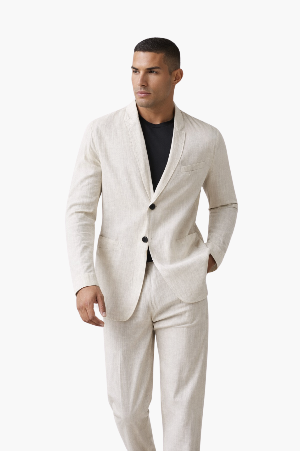 Costume Homme 2 Pièces en Lin – Blazer Élégant et Pantalon Assorti