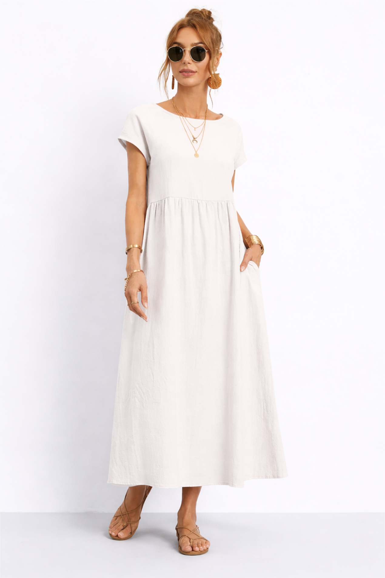 Robe Longue Femme – Coupe Fluide Décontractée Ventre Plat avec Poches | Robe Maxi Minimaliste