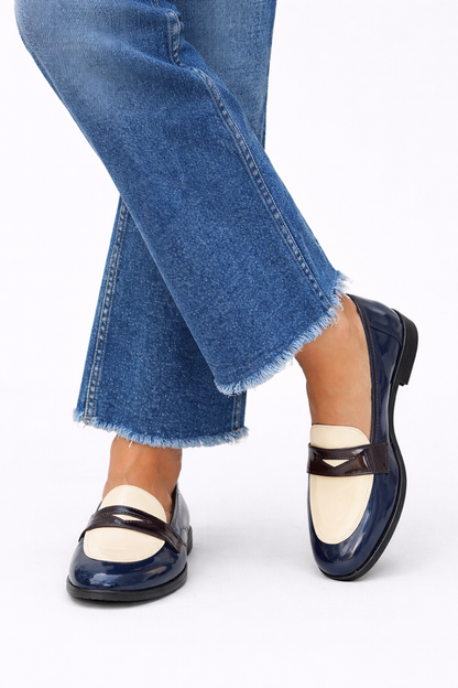 Mocassini Donna in Vernice – Scarpe Eleganti Bicolori Stile Classico