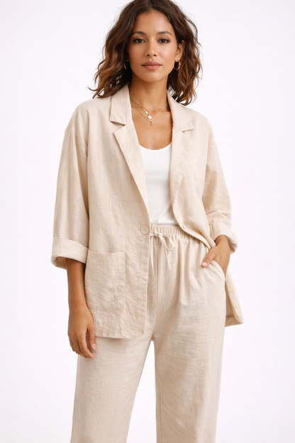 Ensemble Femme En Lin Blazer Et Pantalon – Ensemble Lin Femme Élégant Et Léger