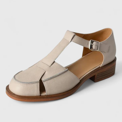 Sandali Donna Eleganti con Tacco Basso – Design Chiuso con Cinturino e Fibbia