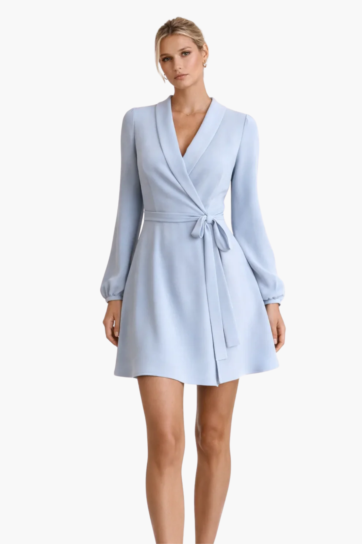 Robe courte femme portefeuille à manches longues