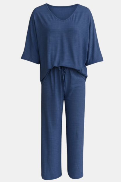 Completo da Donna 2 Pezzi – Top Scollo a V e Pantaloni Ampi Fluidi