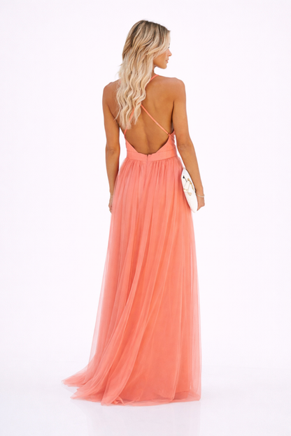 Robe Longue Femme Décolleté Profond – Robe De Soirée Fluide Avec Fente