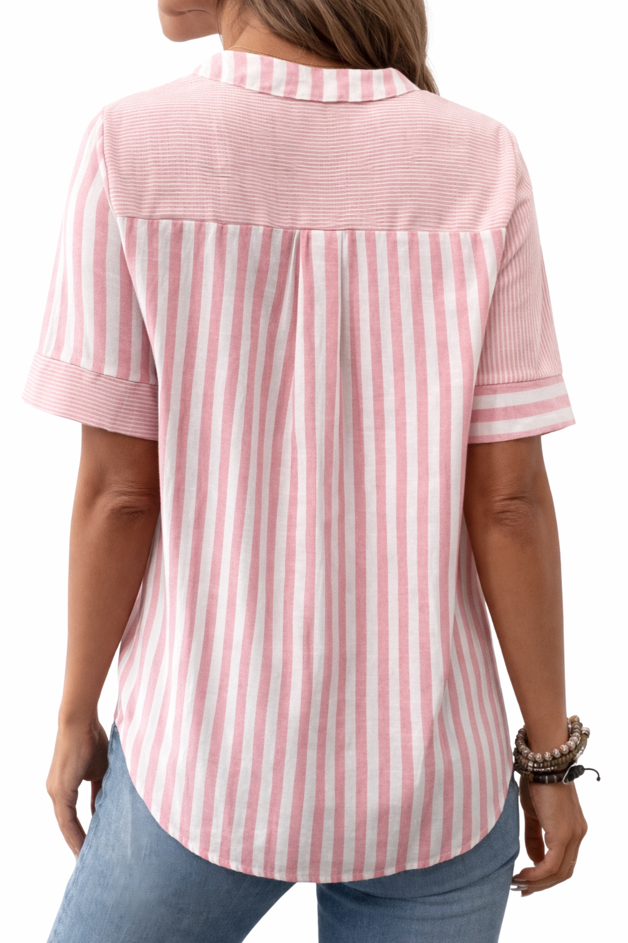 Camicetta da donna a righe patchwork – Top casual con bottoni e maniche corte