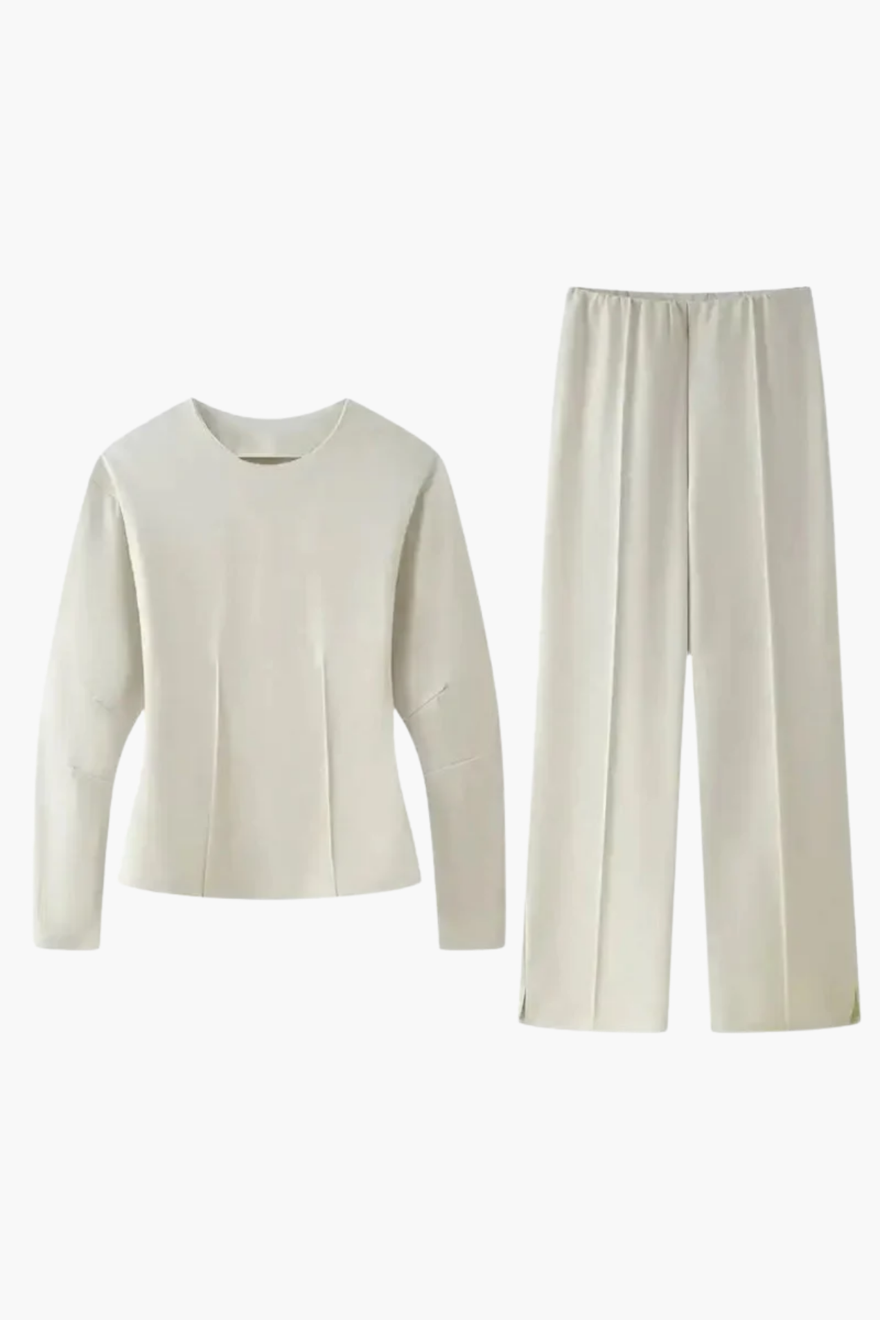 Completo Elegante da Donna - Top Aderente a Maniche Lunghe e Pantaloni a Gamba Larga