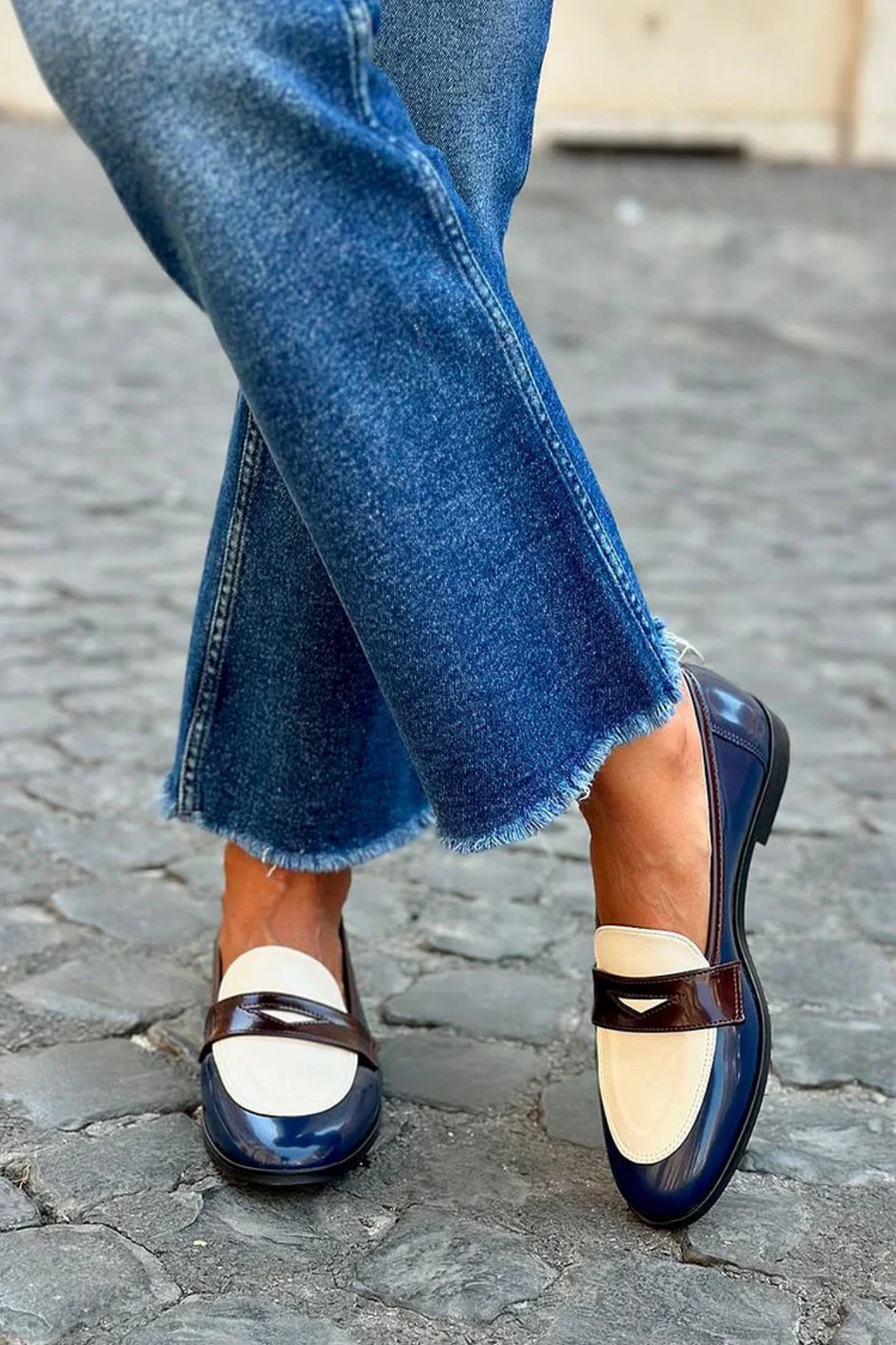 Mocassini Donna in Vernice – Scarpe Eleganti Bicolori Stile Classico
