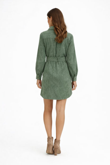 Robe Chemise Femme en Velours Côtelé – Coupe Courte avec Ceinture