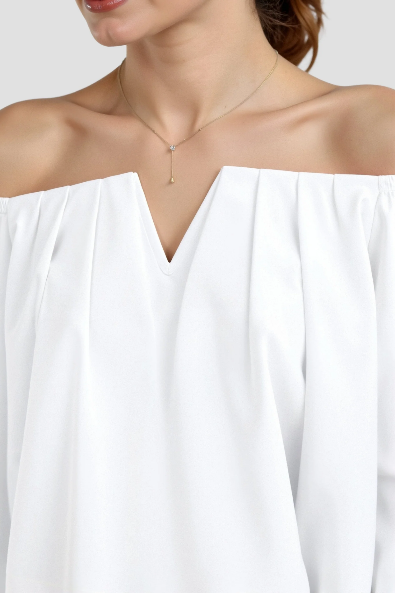 Top corto Bardot da donna – Top con spalle scoperte a maniche a sbuffo