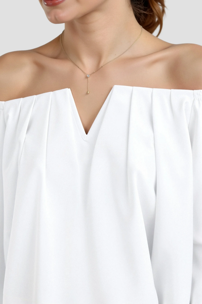 Top corto Bardot da donna – Top con spalle scoperte a maniche a sbuffo