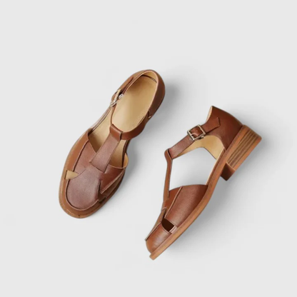 Sandali Donna Eleganti con Tacco Basso – Design Chiuso con Cinturino e Fibbia