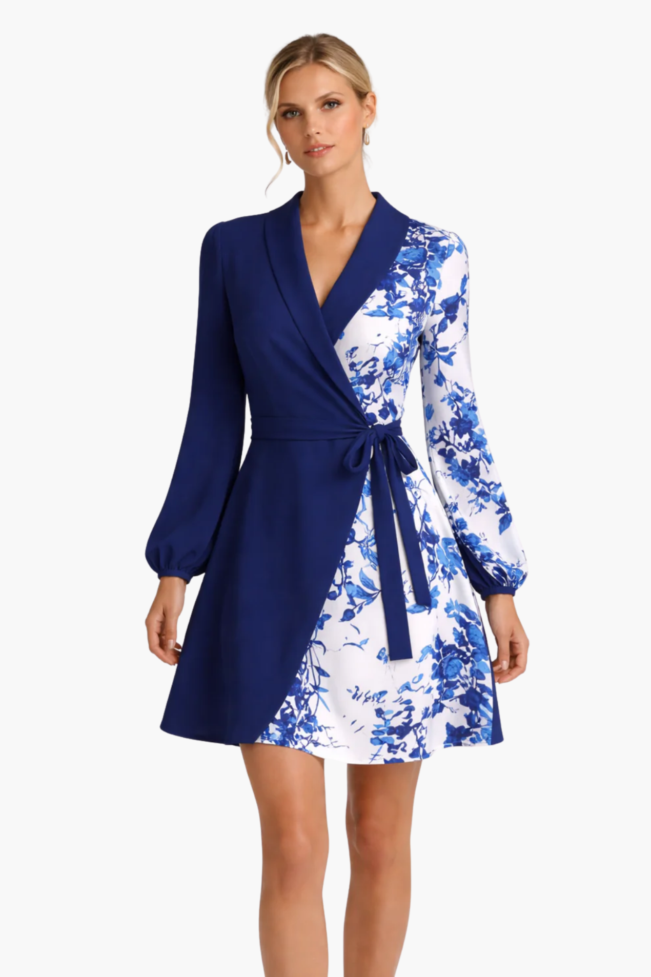 Robe courte femme portefeuille à manches longues