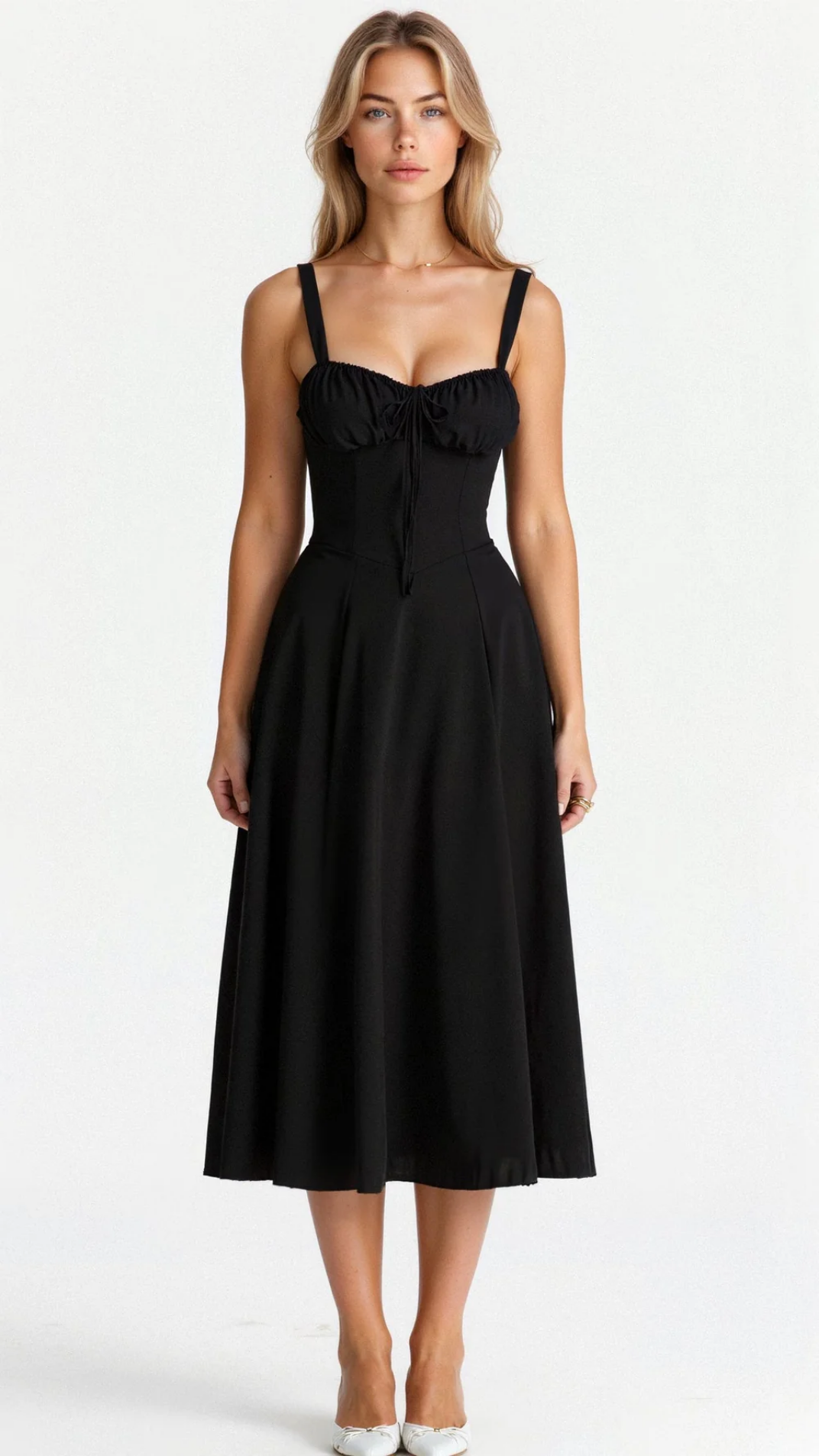 Robe Midi Femme Fleurie À Bretelles – Robe Élégante Coupe Ajustée Avec Fente