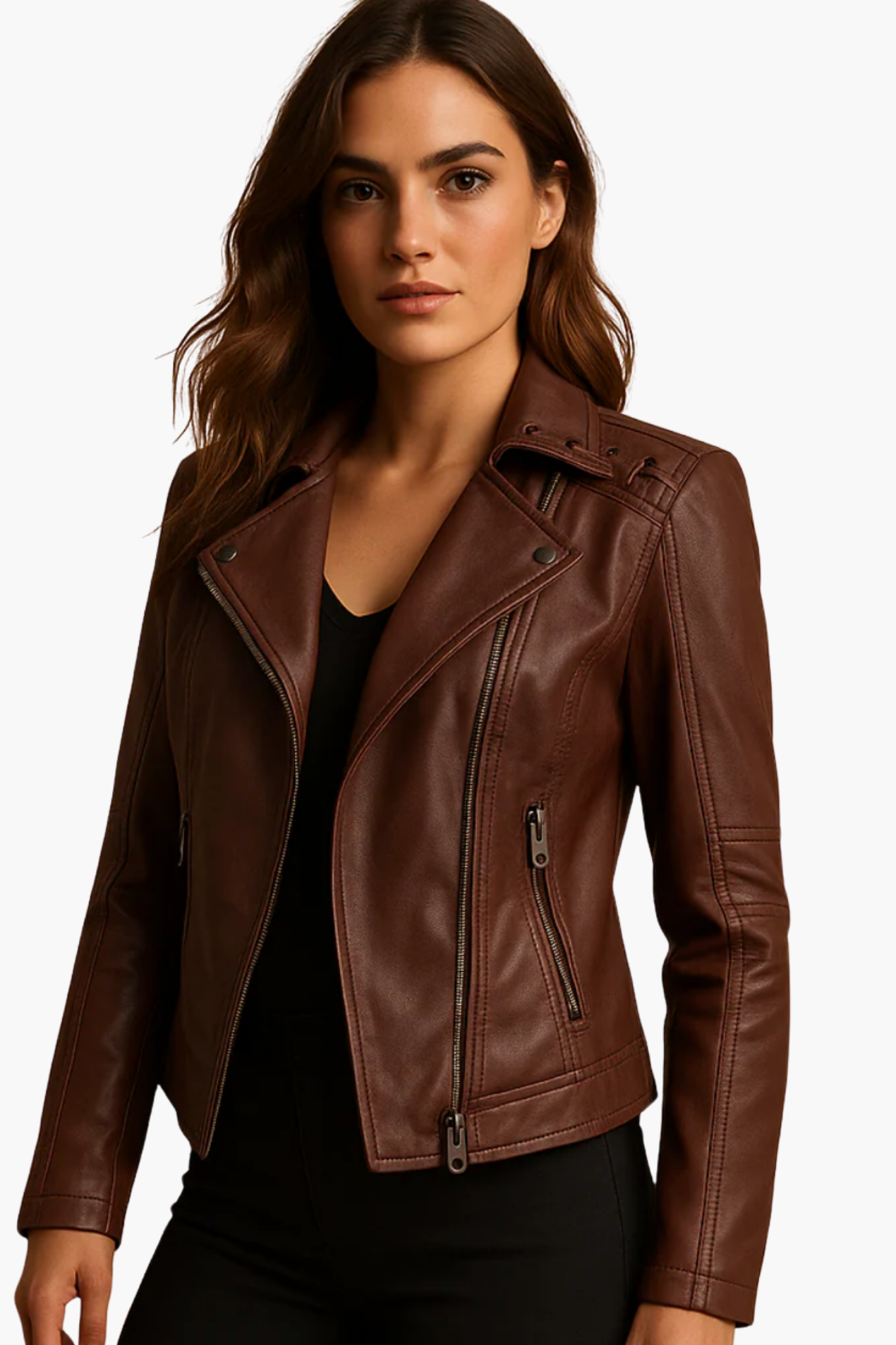 Veste Femme En Cuir – Veste Biker Zippée Élégante Coupe Ajustée