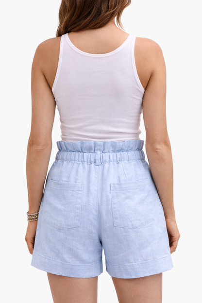 Short en lin femme taille haute – coupe fluide et ceinture nouée élégante | short lin