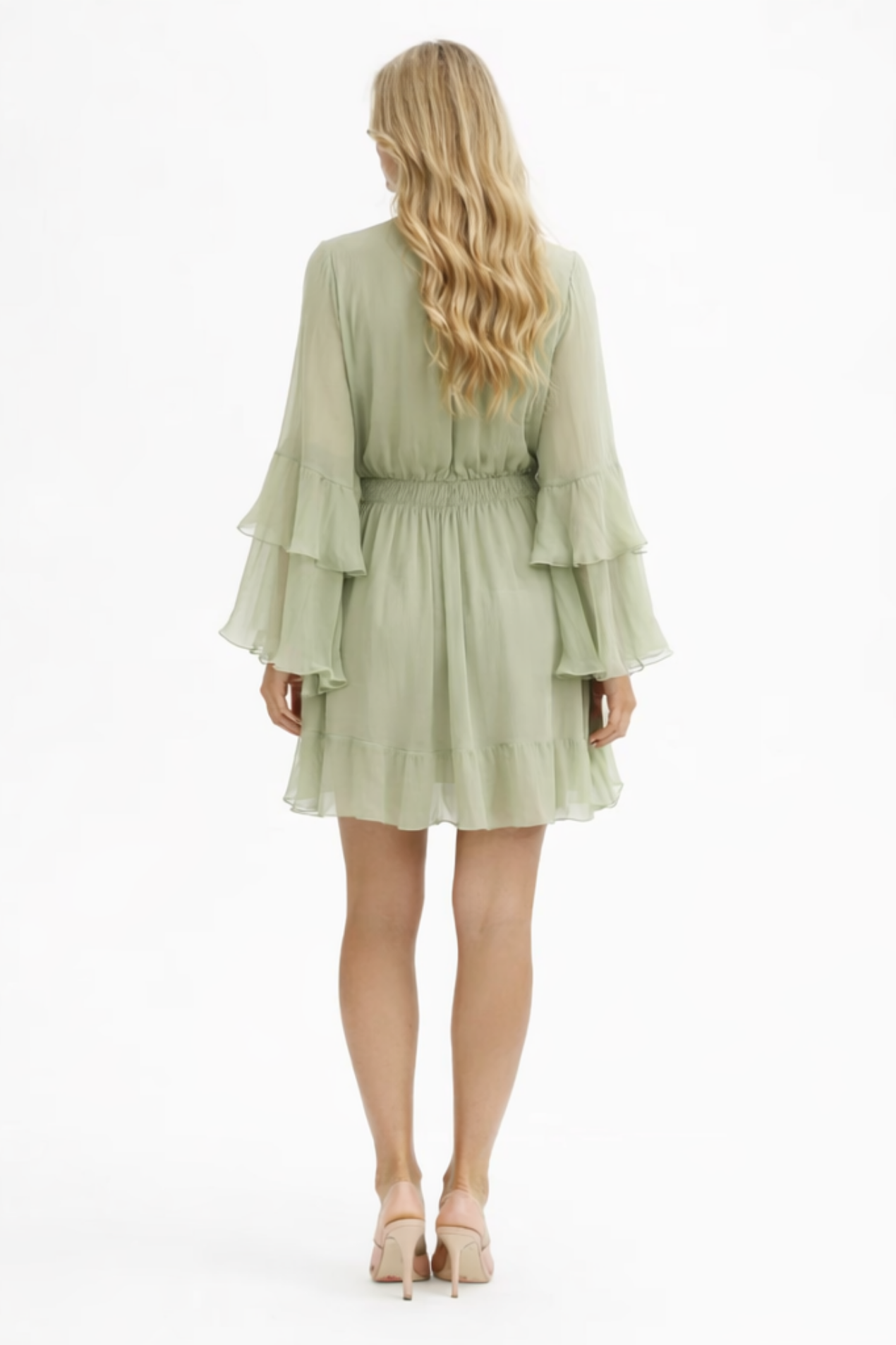 Robe Courte Femme Fluide à Volants Manches Longues