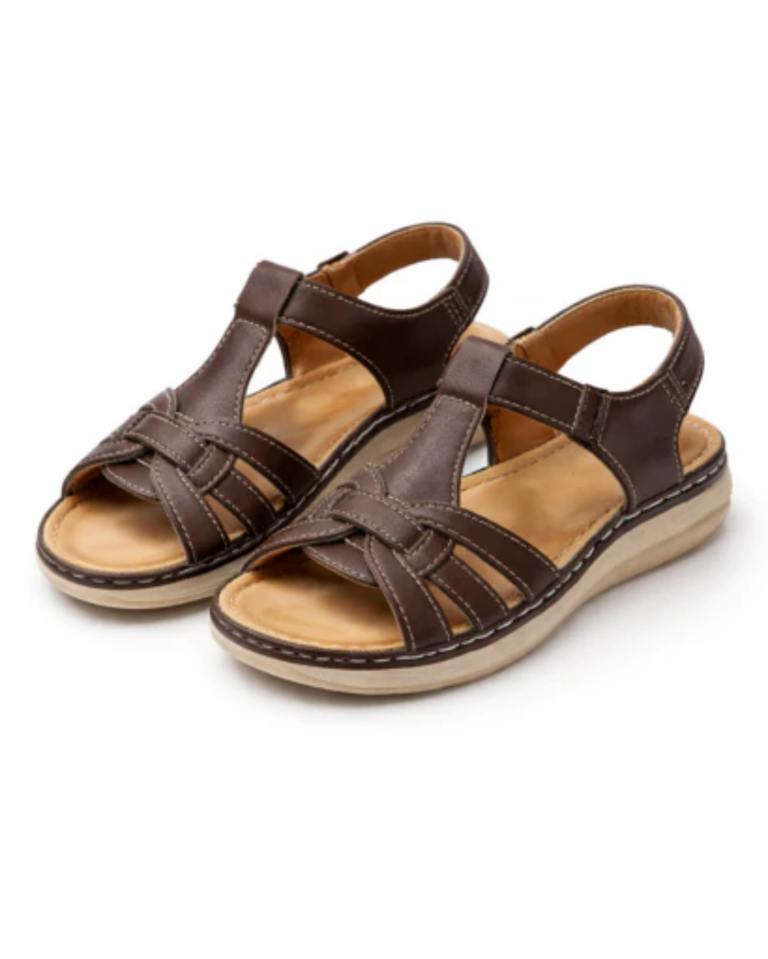 Sandales Femme Plates à Brides Entrecroisées avec Bride Cheville Ajustable et Semelle Compensée