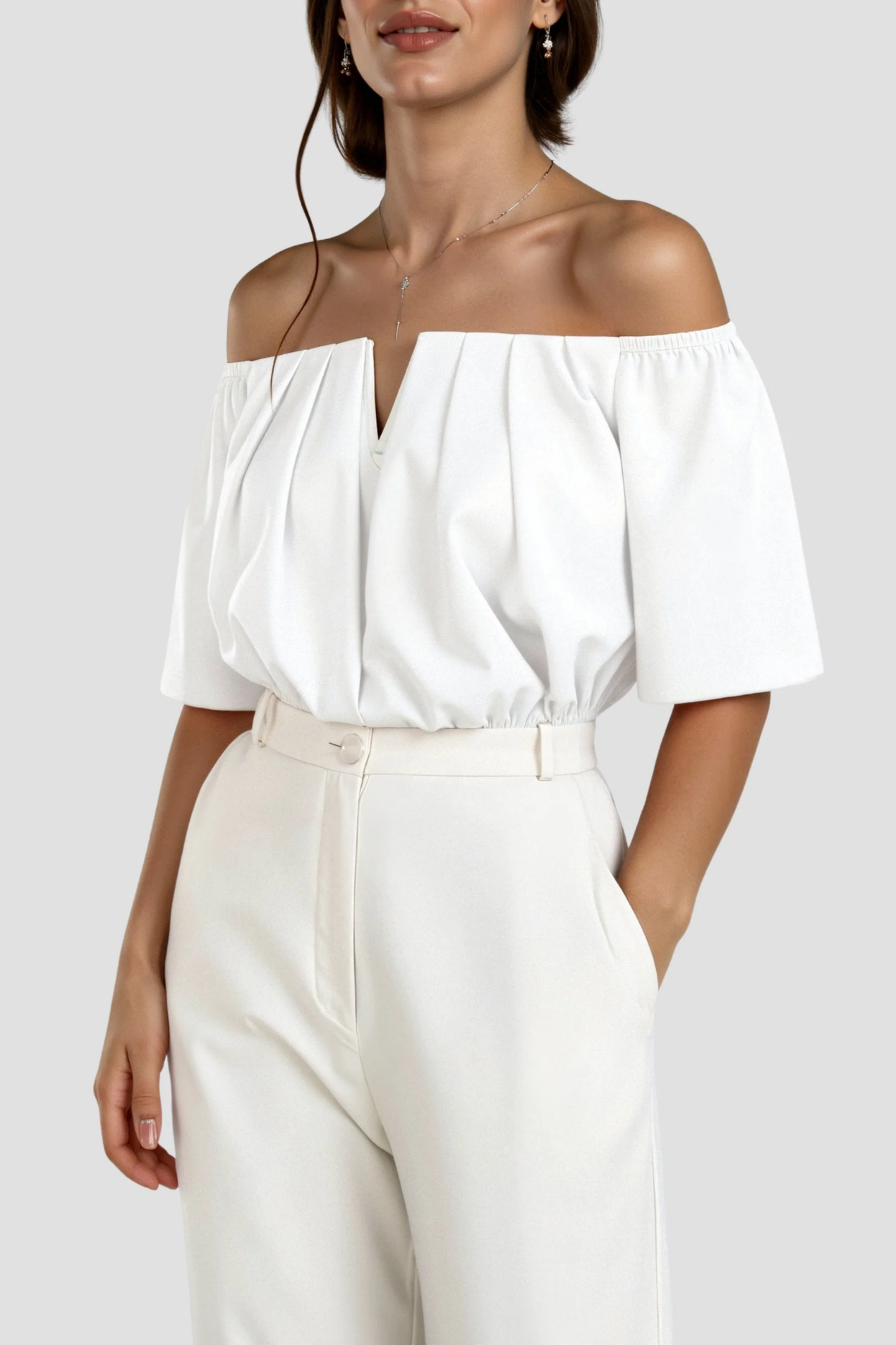 Top corto Bardot da donna – Top con spalle scoperte a maniche a sbuffo