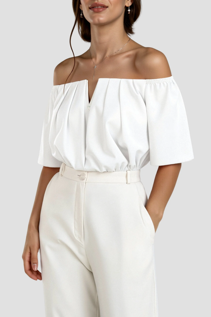 Top corto Bardot da donna – Top con spalle scoperte a maniche a sbuffo