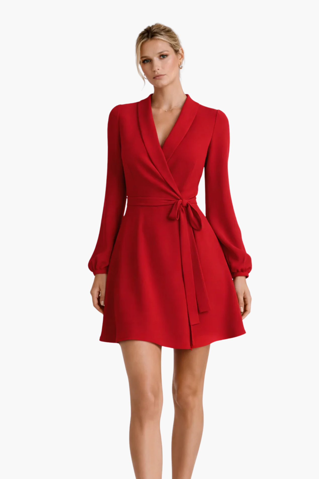 Robe courte femme portefeuille à manches longues