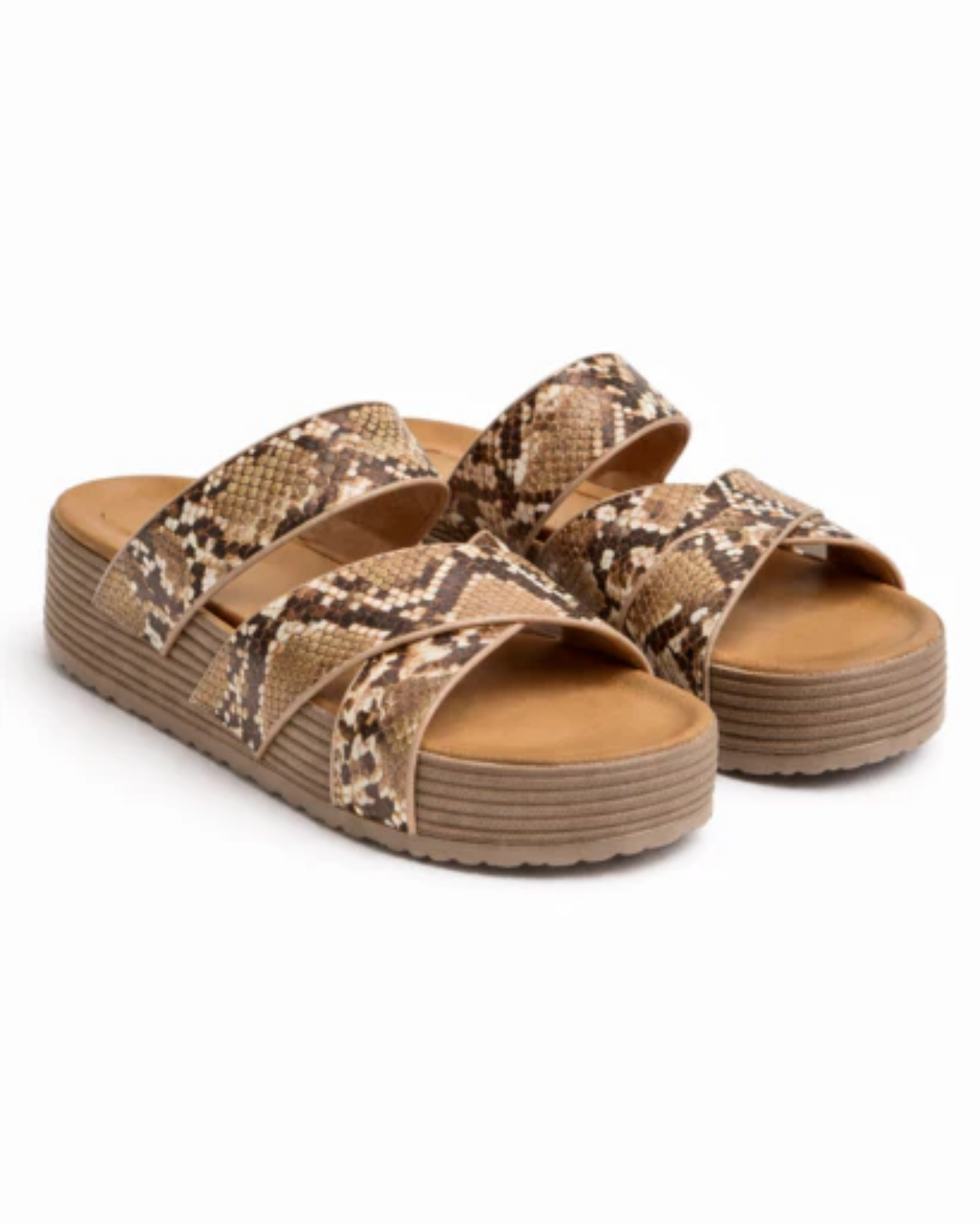 Sandales compensées femme à brides croisées avec bride tressée et semelle épaisse texturée