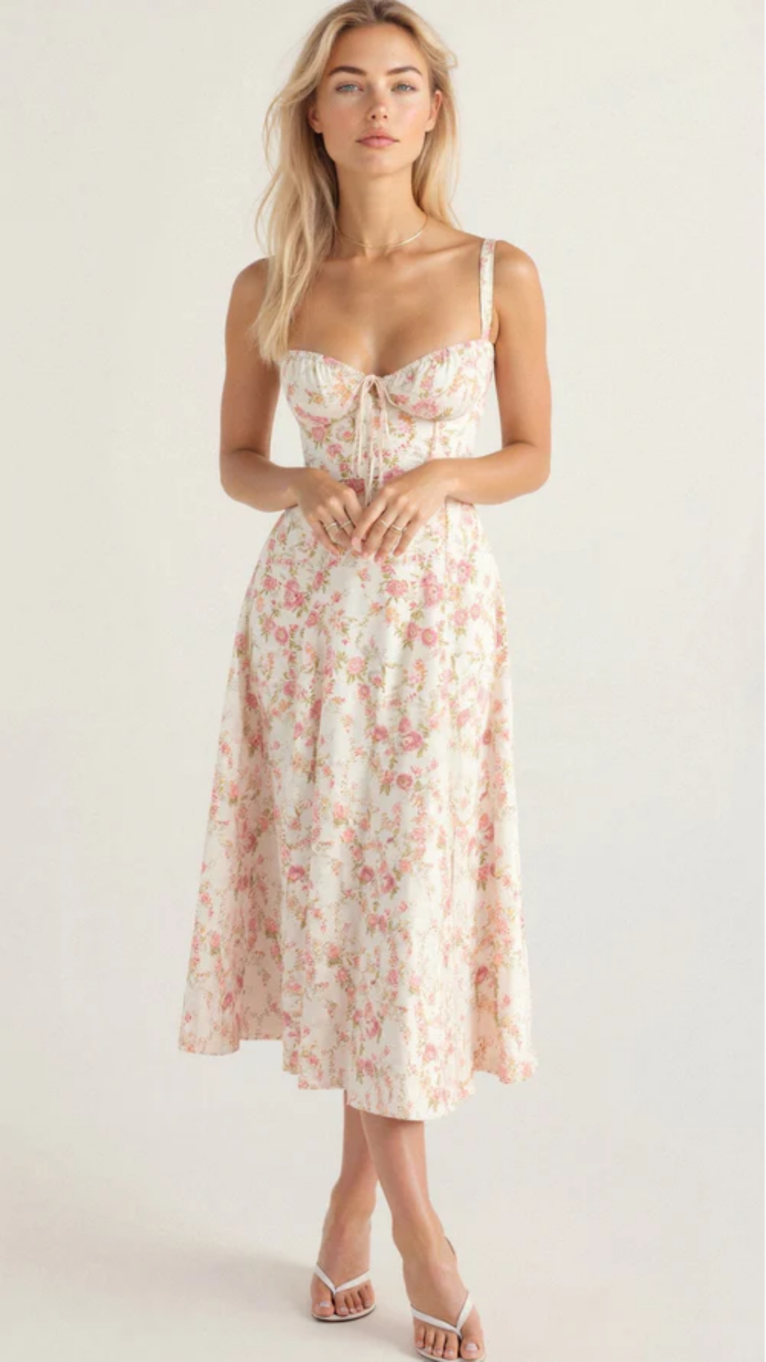 Robe Midi Femme Fleurie À Bretelles – Robe Élégante Coupe Ajustée Avec Fente