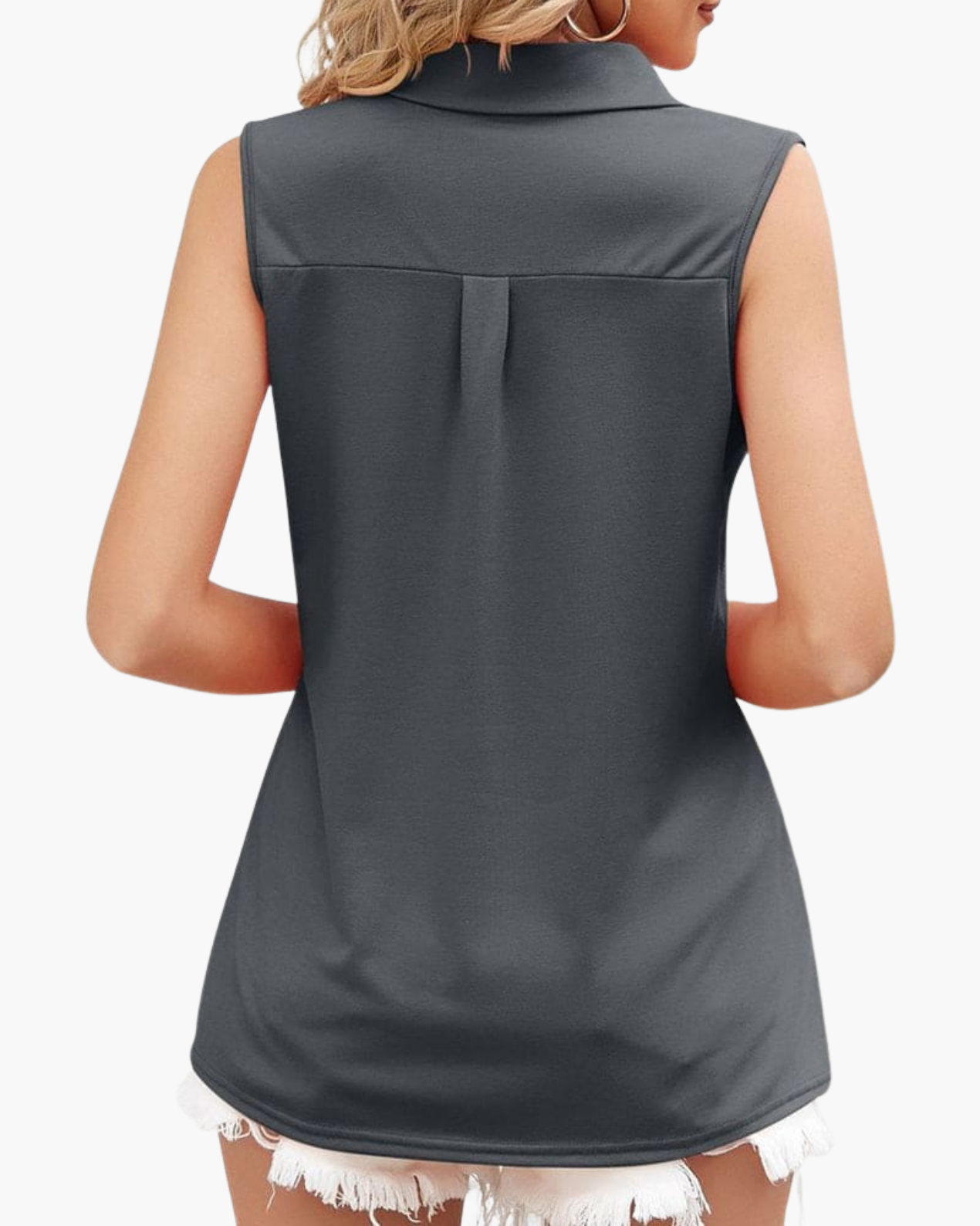 Top Femme Sans Manches – Haut Élégant à Col Polo et Encolure V