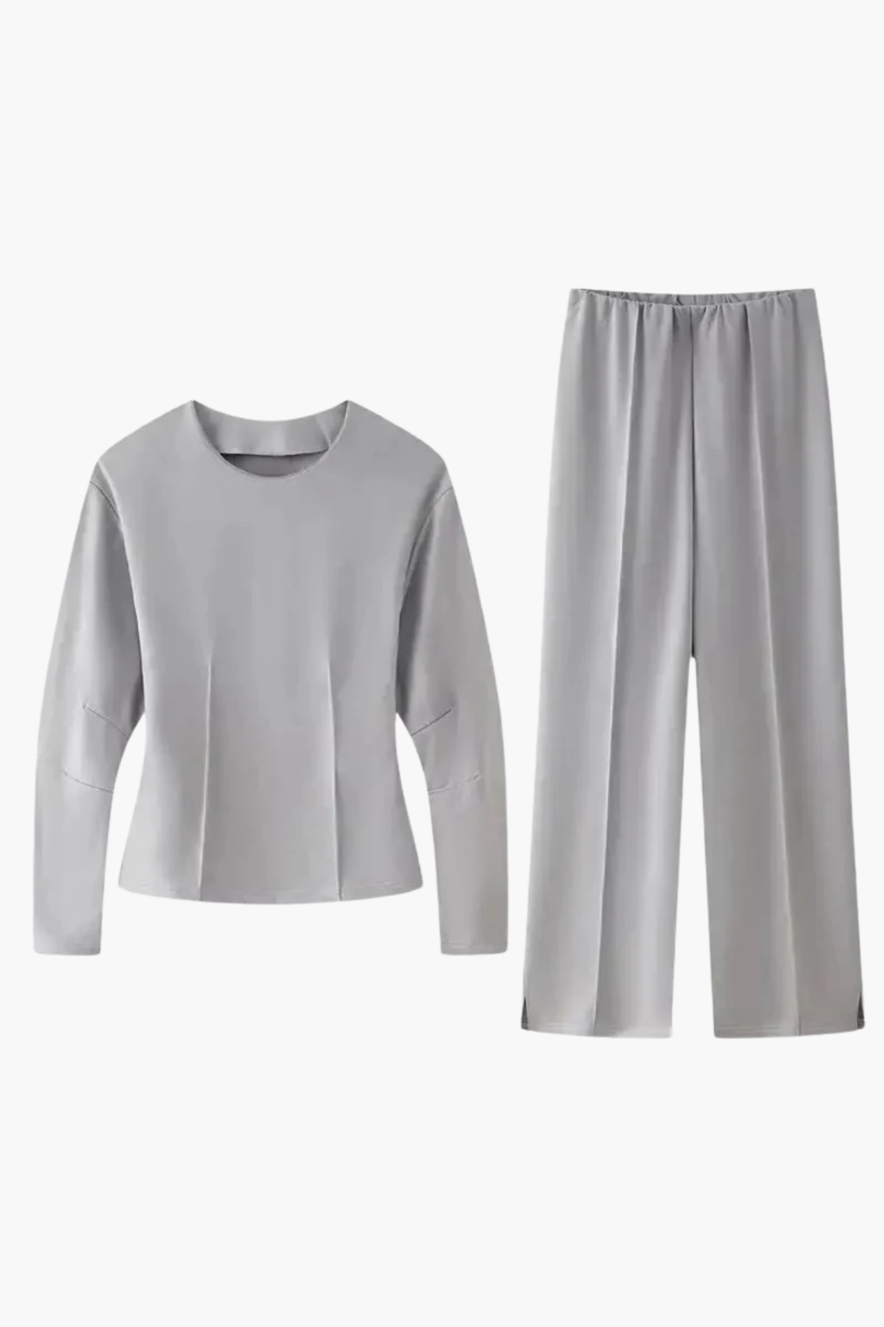 Completo Elegante da Donna - Top Aderente a Maniche Lunghe e Pantaloni a Gamba Larga