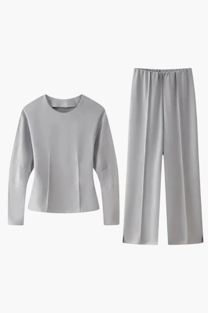 Completo Elegante da Donna - Top Aderente a Maniche Lunghe e Pantaloni a Gamba Larga
