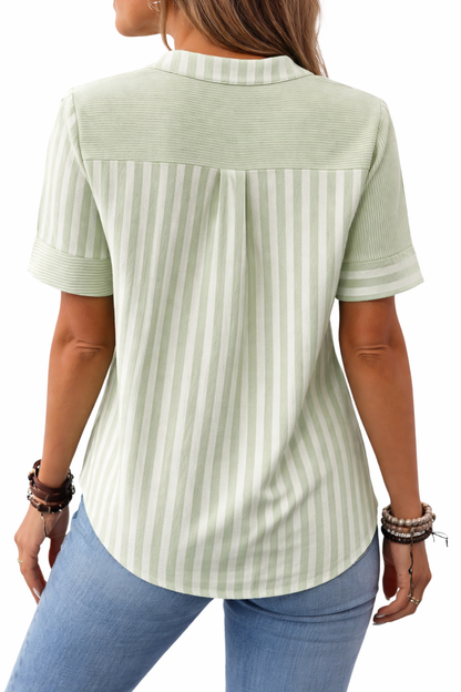 Camicetta da donna a righe patchwork – Top casual con bottoni e maniche corte