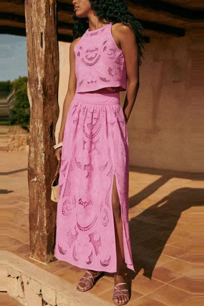 Ensemble Rose Élégant Deux Pièces