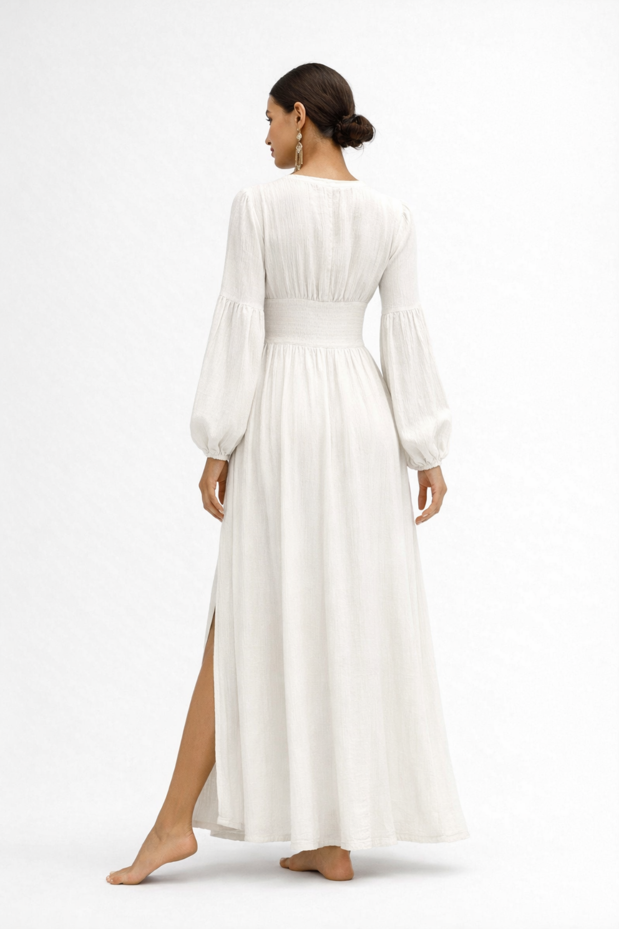 Vestito Lungo Donna con Scollo a V – Abito Fluido Elegante a Maniche Lunghe